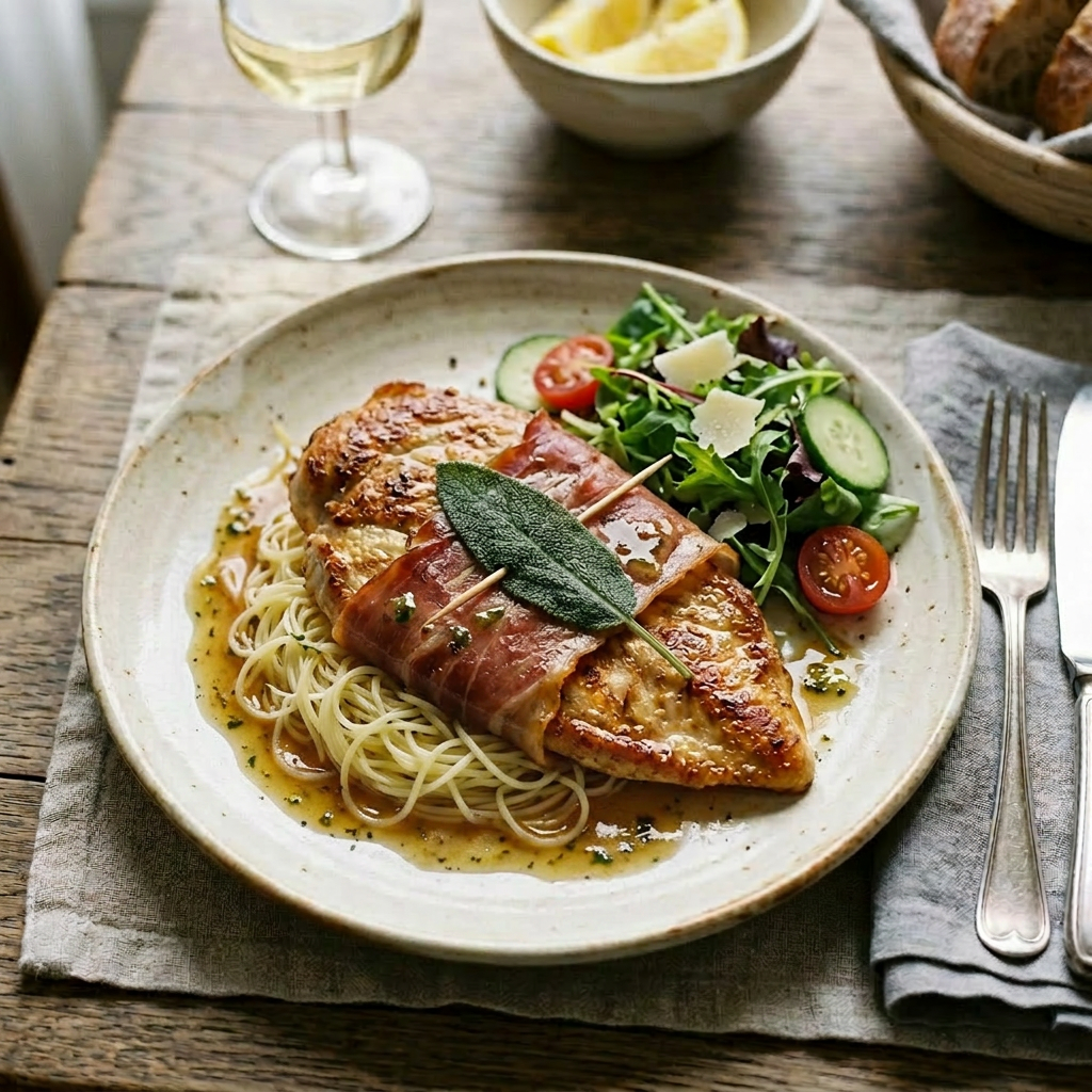 Replace polenta with pasta; drizzle pan sauce
