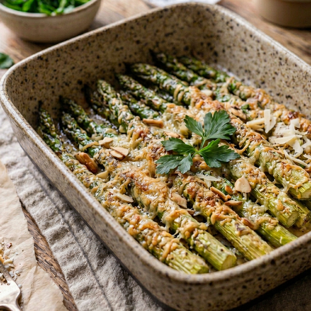 Roasted Brussels sprouts garnished with herbs and seeds in a serving bowl