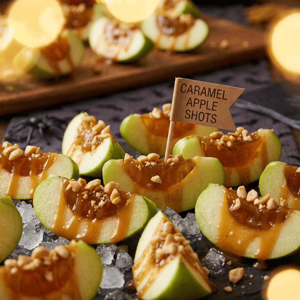 Close-up Halloween caramel apple Jell-O shots